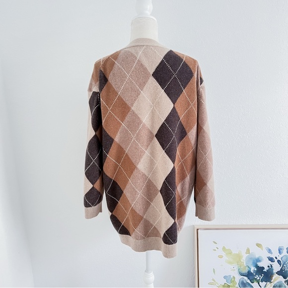 Nili Lotan Sweater Wool Cardigan Sofhie Argyle Large Brown Neutral - Picture 7 of 12